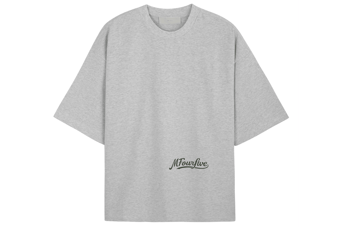 Mfourfive Grey Green Script Logo Tee