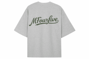 Mfourfive Grey Green Script Logo Tee